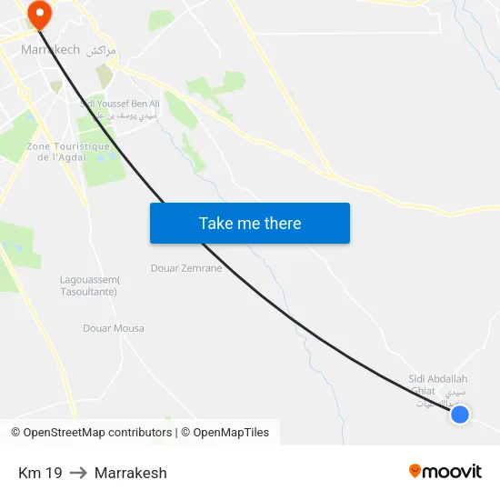 Km 19 to Marrakesh map
