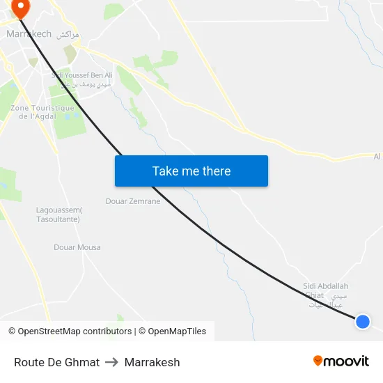 Route De Ghmat to Marrakesh map