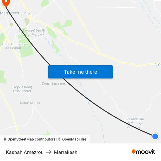 Kasbah Amezrou to Marrakesh map