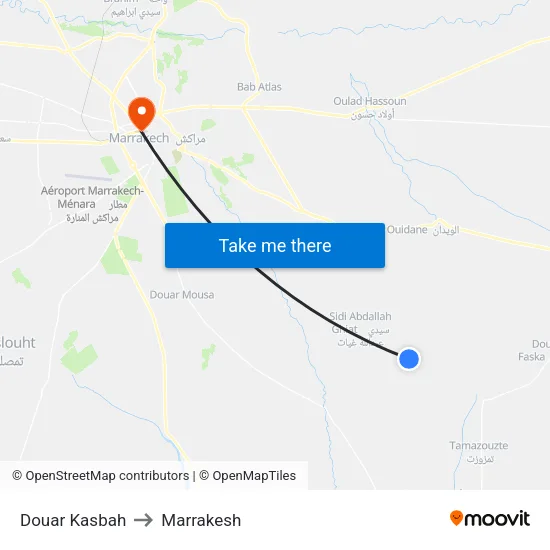 Douar Kasbah to Marrakesh map