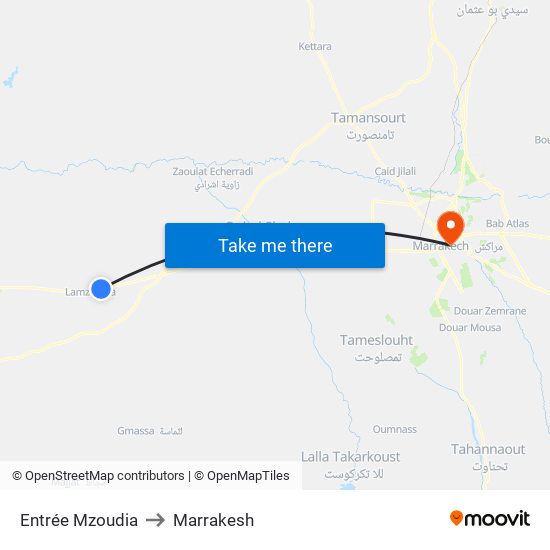 Entrée Mzoudia to Marrakesh map