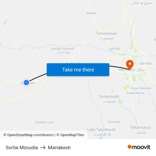 Sortie Mzoudia to Marrakesh map