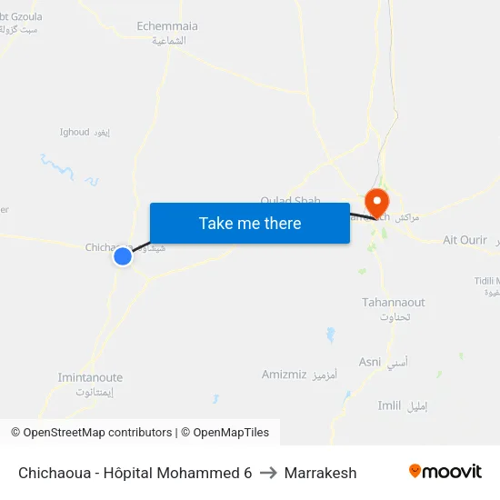 Chichaoua - Hôpital Mohammed 6 to Marrakesh map