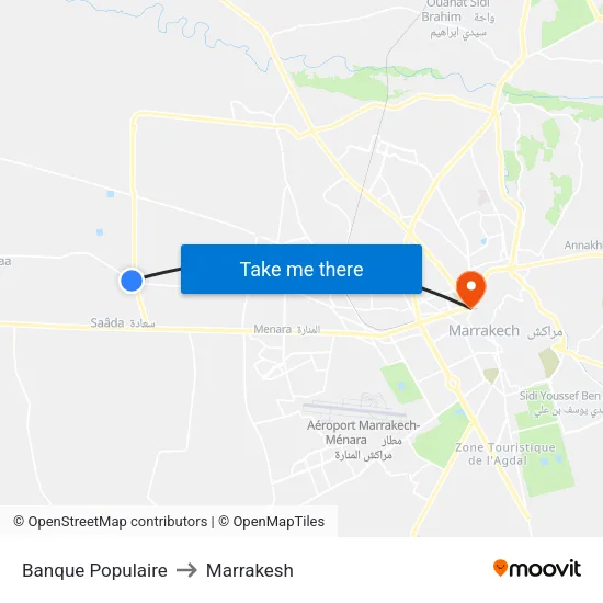 Banque Populaire to Marrakesh map