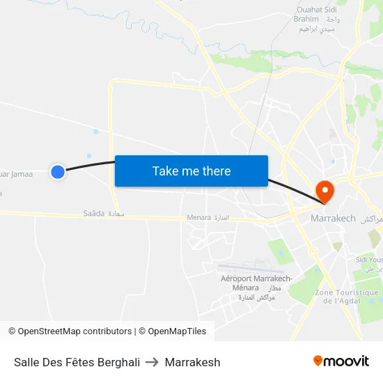 Berghali Event Hall to Marrakesh map