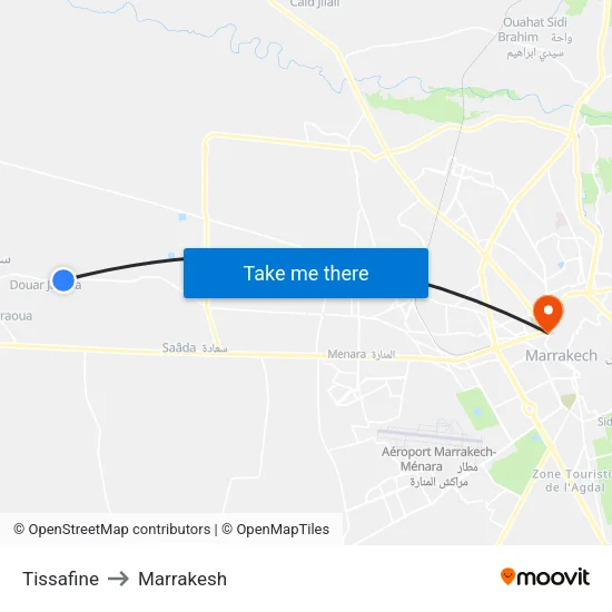 Tissafine to Marrakesh map
