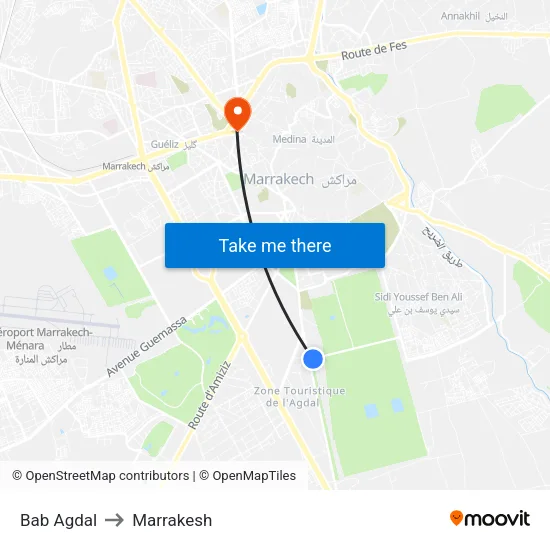 Bab Agdal to Marrakesh map