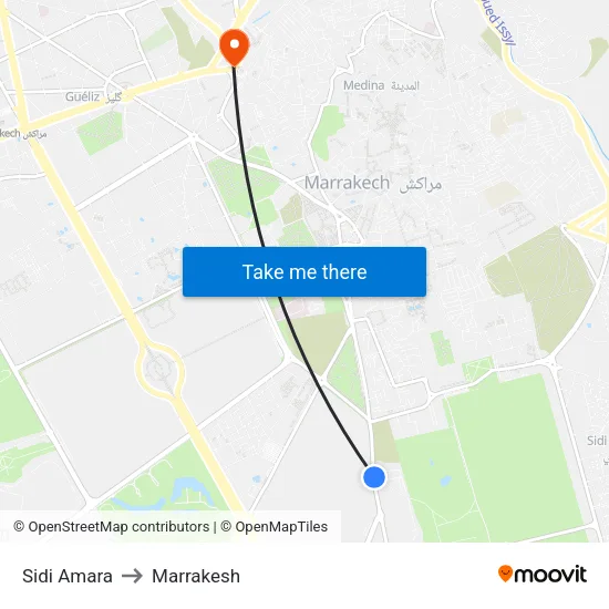 Sidi Amara to Marrakesh map