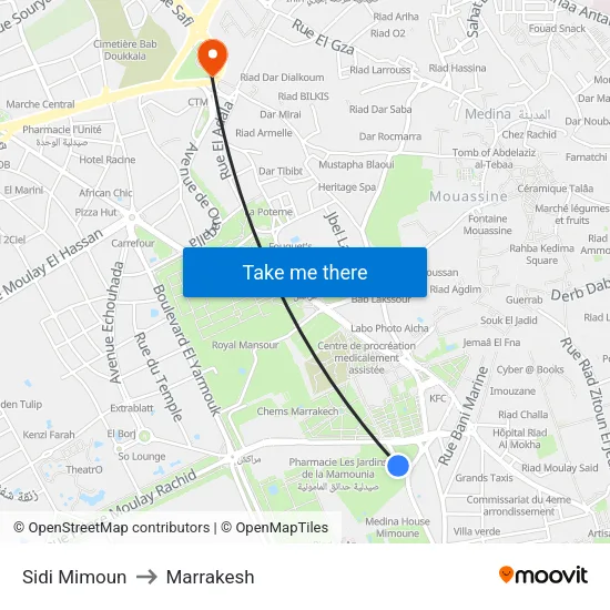 Sidi Mimoun to Marrakesh map