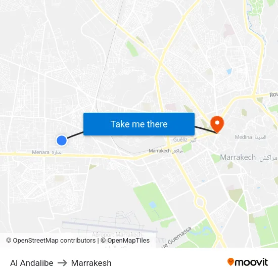 Al Andalibe to Marrakesh map