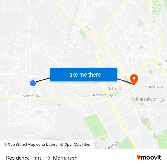 Résidence Harti to Marrakesh map