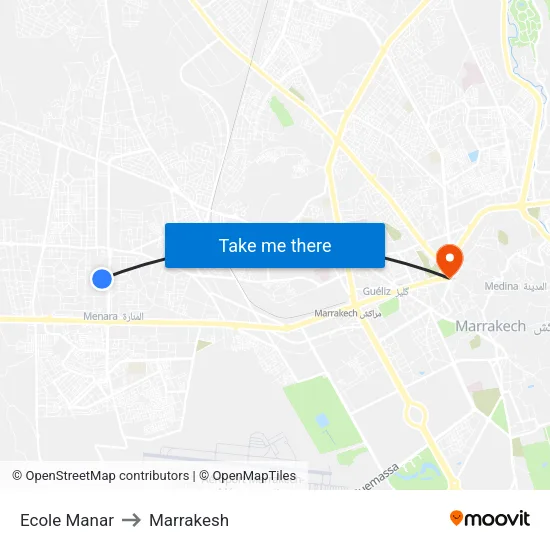Ecole Manar to Marrakesh map