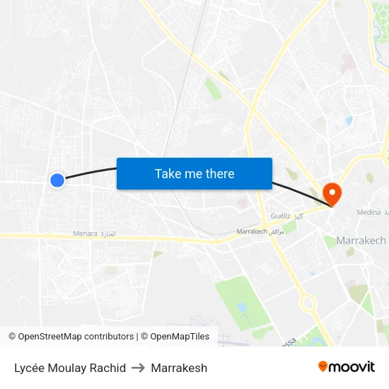 Lycée Moulay Rachid to Marrakesh map