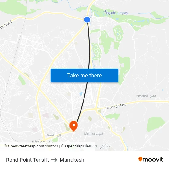 Rond-Point Tensift to Marrakesh map