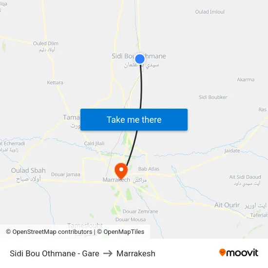 Sidi Bou Othmane - Gare to Marrakesh map
