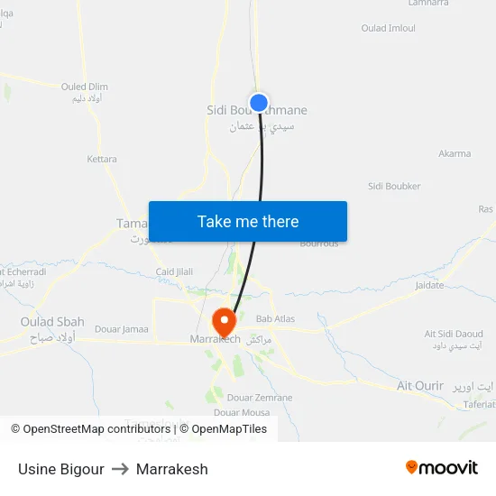 Usine Bigour to Marrakesh map