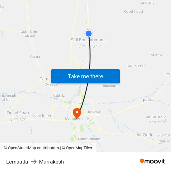 Lemaatla to Marrakesh map