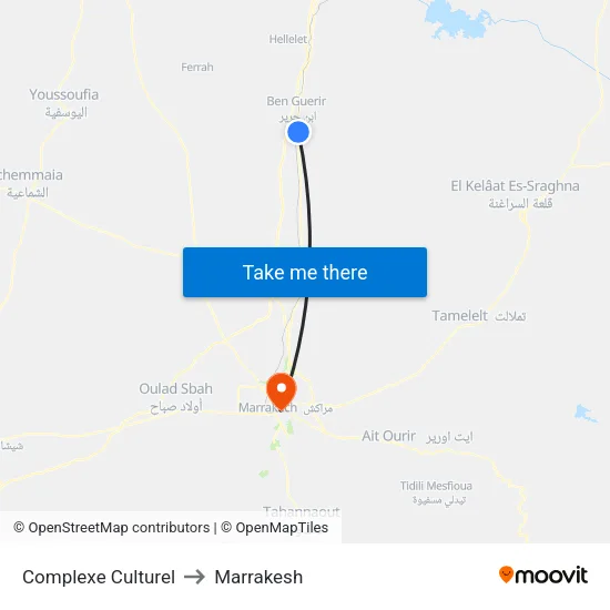 Complexe Culturel to Marrakesh map