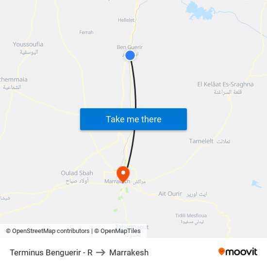 Terminus Benguerir - R to Marrakesh map