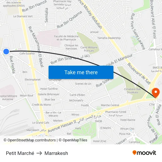 Petit Marché to Marrakesh map