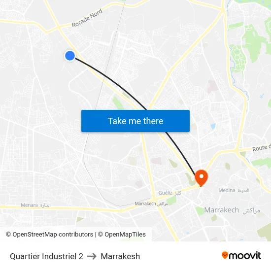 Quartier Industriel 2 to Marrakesh map