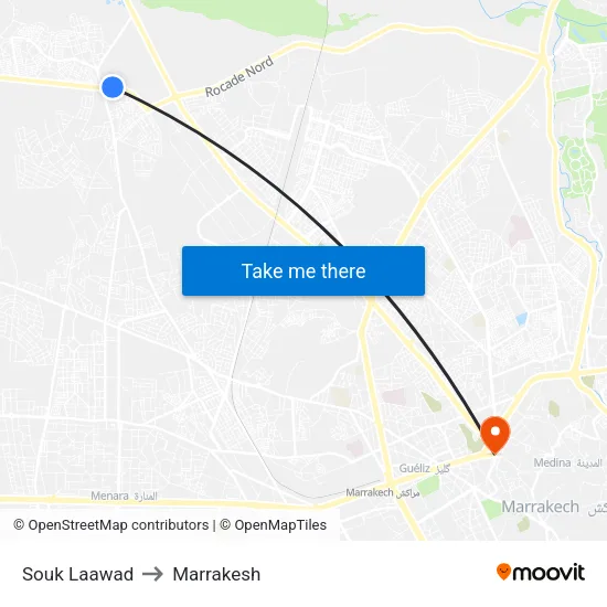 Souk Laawad to Marrakesh map