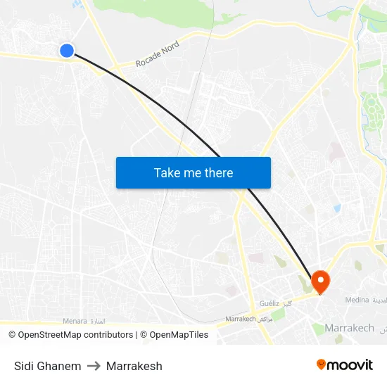 Sidi Ghanem to Marrakesh map