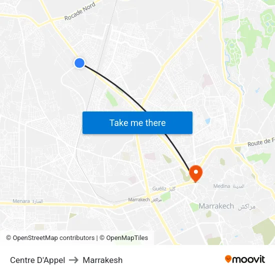 Centre D'Appel to Marrakesh map