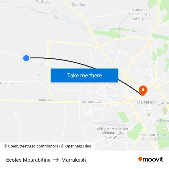 Ecoles Mourabitine to Marrakesh map