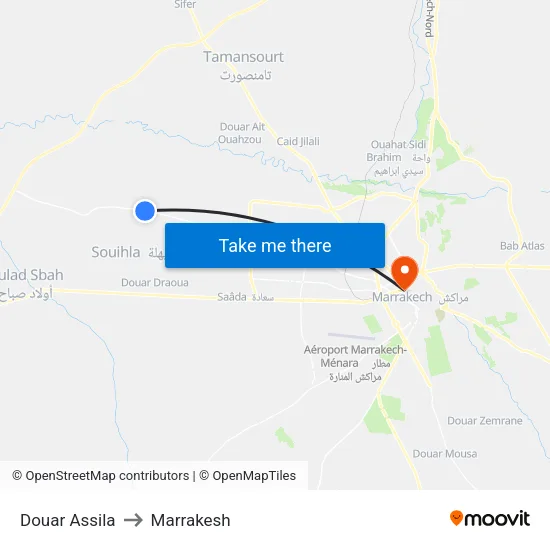 Douar Assila to Marrakesh map