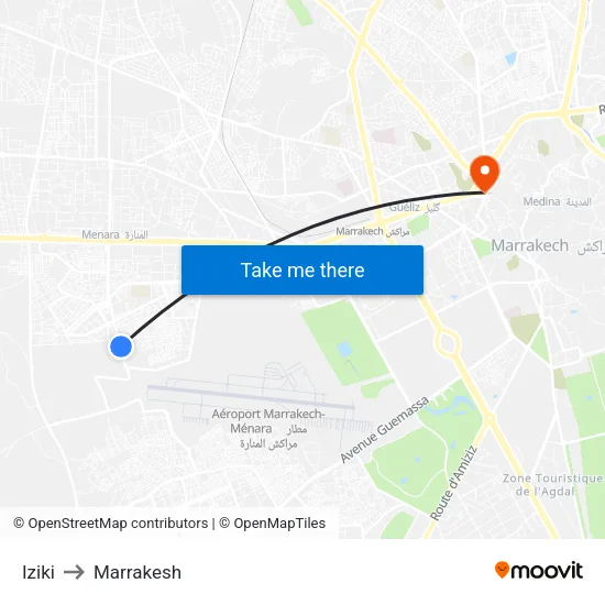 Iziki to Marrakesh map