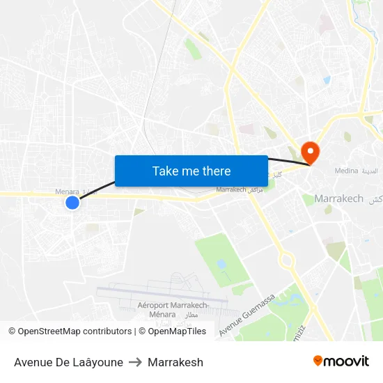 Avenue De Laâyoune to Marrakesh map