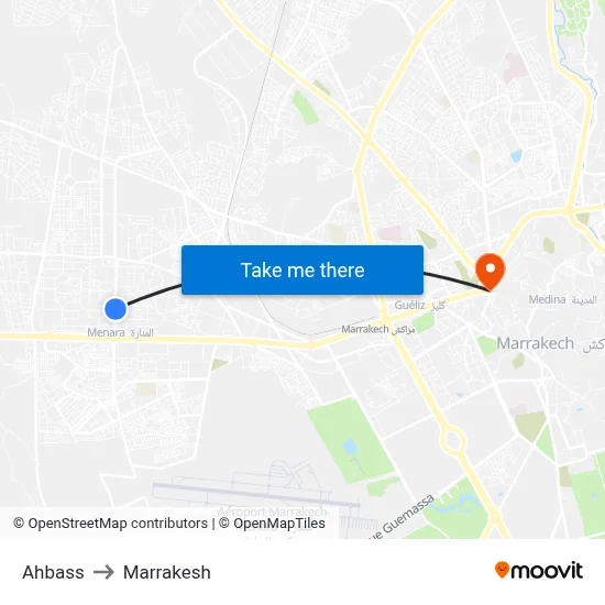 Ahbass to Marrakesh map