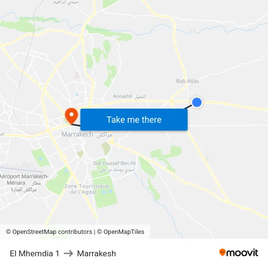 El Mhemdia 1 to Marrakesh map