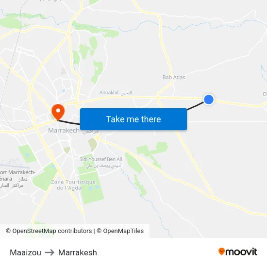 Maaizou to Marrakesh map