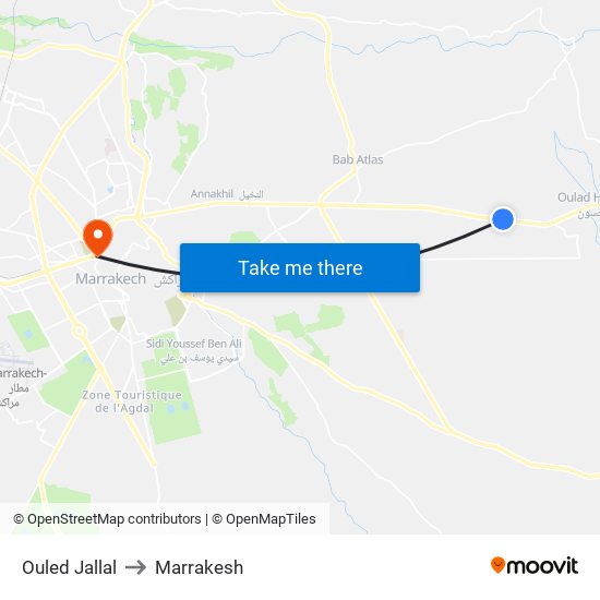 Ouled Jallal to Marrakesh map