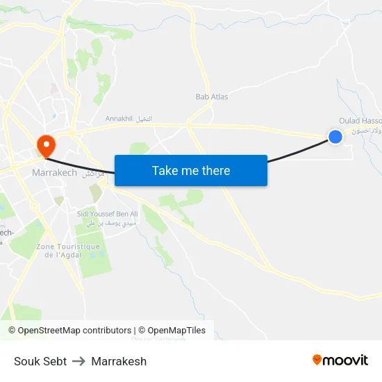 Souk Sebt to Marrakesh map