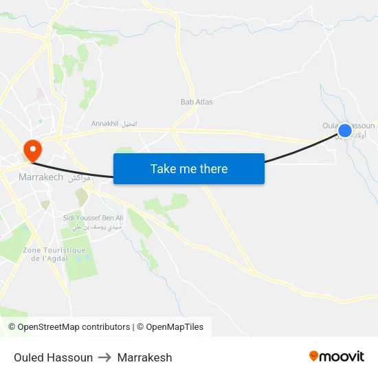 Ouled Hassoun to Marrakesh map