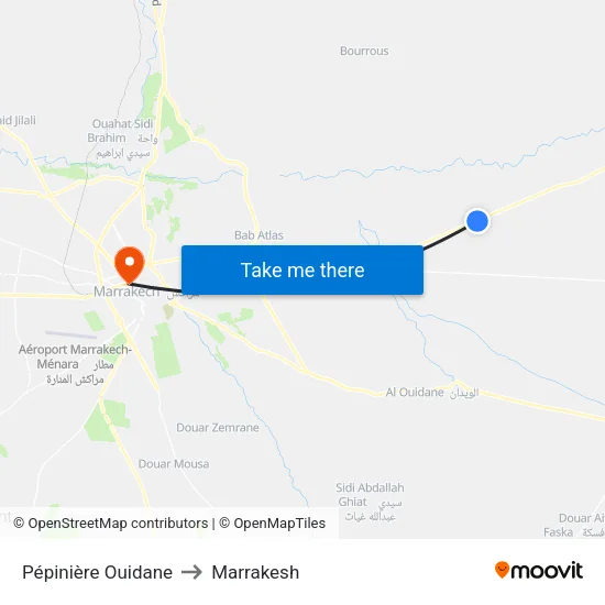 Pépinière Ouidane to Marrakesh map