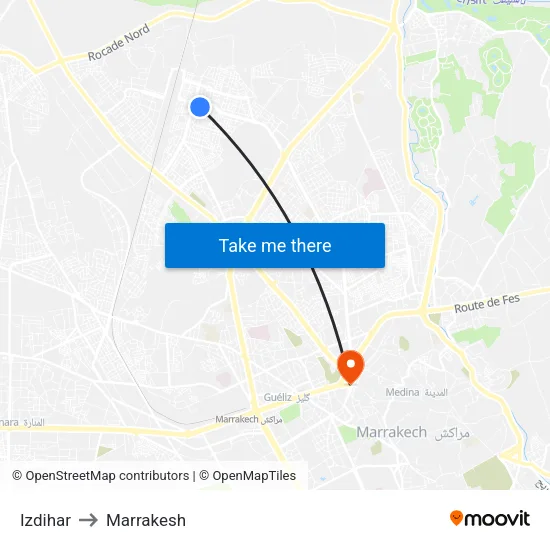 Izdihar to Marrakesh map