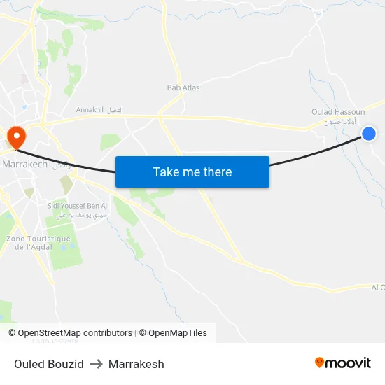 Ouled Bouzid to Marrakesh map