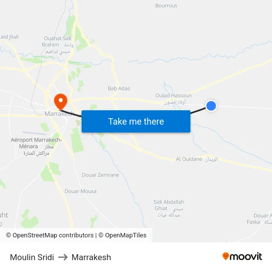 Moulin Sridi to Marrakesh map