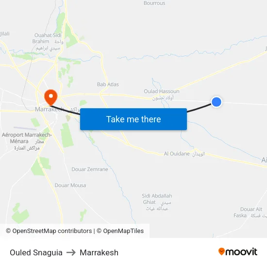 Ouled Snaguia to Marrakesh map