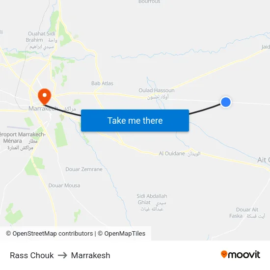 Rass Chouk to Marrakesh map