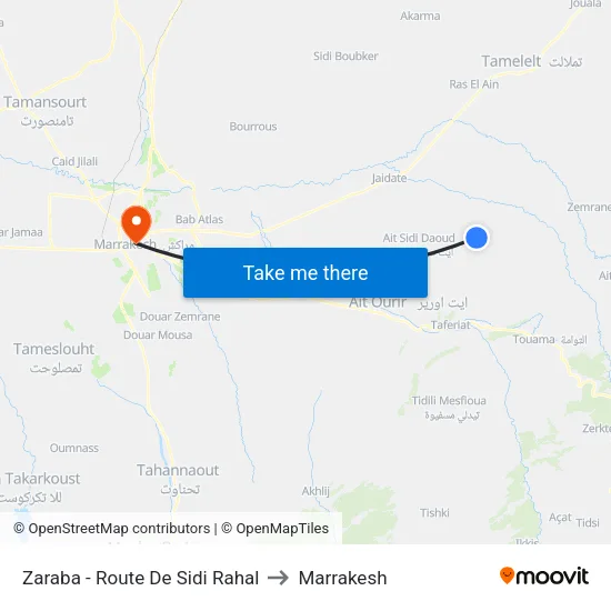 Zaraba - Sidi Rahal Road to Marrakesh map