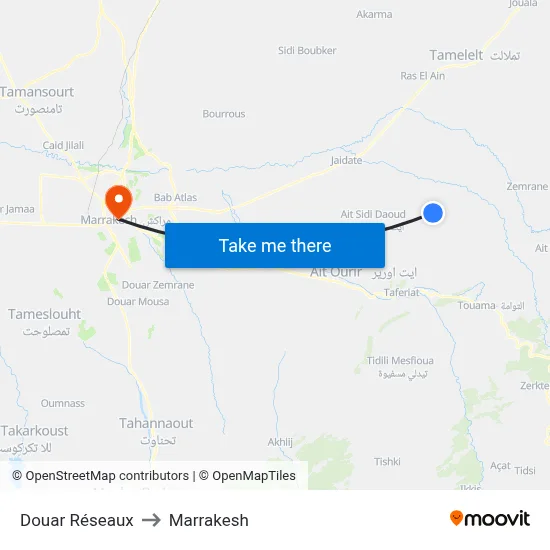 Douar Réseaux to Marrakesh map