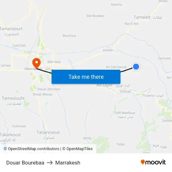 Douar Bourebaa to Marrakesh map