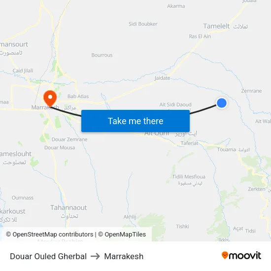 Douar Ouled Gherbal to Marrakesh map