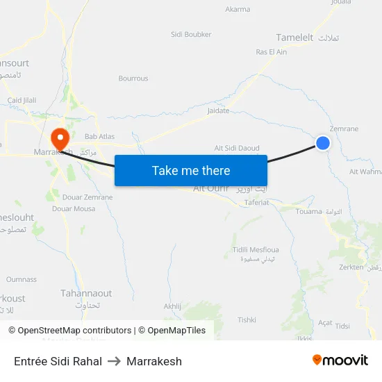 Entrée Sidi Rahal to Marrakesh map