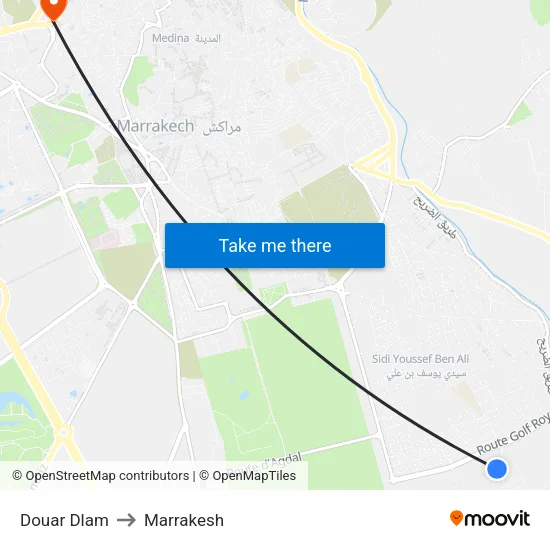 Douar Dlam to Marrakesh map